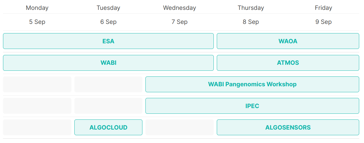 overview of ALGO/WABI time table